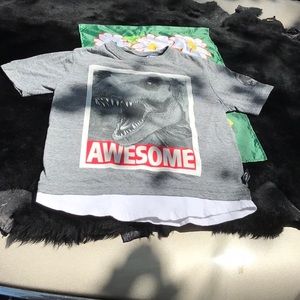 Jurassic World Gray Dinosaur Head Short Sleeves Tee Boys 6/7 Awesome Layered